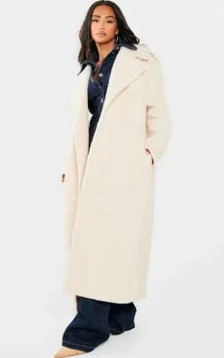 Petite Cream Borg Maxi Coat
