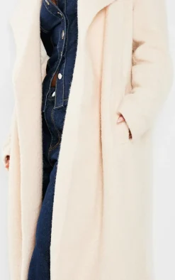Petite Cream Borg Maxi Coat