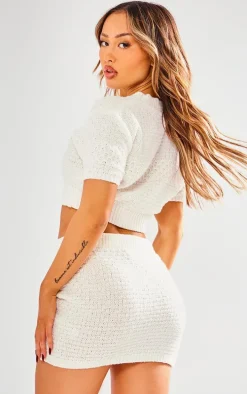 Petite Cream Boucle Cap Sleeve Crop Top