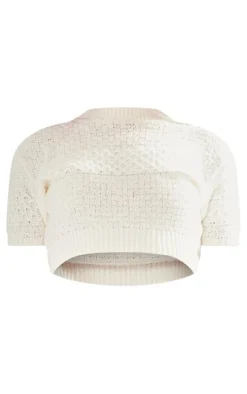 Petite Cream Boucle Cap Sleeve Crop Top