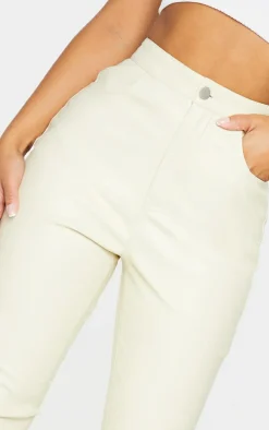 Petite Cream Button Up Faux Leather Skinny Pants
