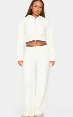 Petite Cream Contrast Detail Cropped Zip Up Hoodie