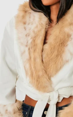 Petite Cream Contrast Faux Fur Trim Cropped Jacket