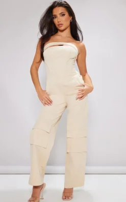 Petite Cream Corset Detail Cargo Jumpsuit