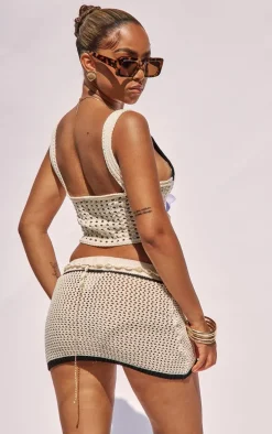 Petite Cream Crochet Knitted Crop Top