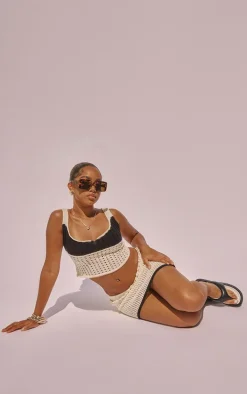 Petite Cream Crochet Knitted Crop Top