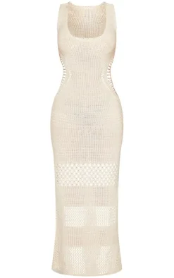 Petite Cream Crochet Plunged Maxi Dress