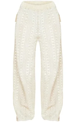 Petite Cream Crochet Wide Leg Pants
