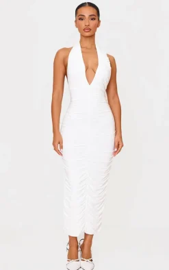 Petite Cream Double Slinky Plunge Maxi Dress