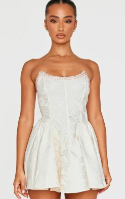 Petite Cream Embellished Bandeau Micro Mini Dress