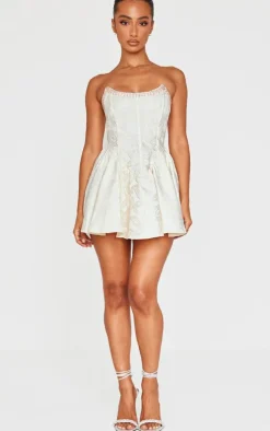 Petite Cream Embellished Bandeau Micro Mini Dress