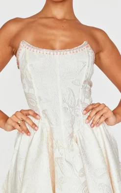 Petite Cream Embellished Bandeau Micro Mini Dress