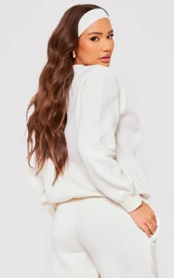 Petite Cream Embossed Heart Detail Sweatshirt