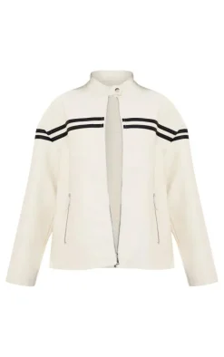 Petite Cream Faux Leather Biker Jacket