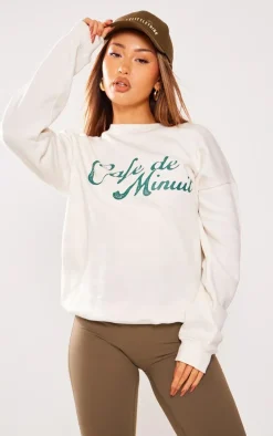 Petite Cream Graphic Oversized Sweatshirt