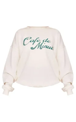 Petite Cream Graphic Oversized Sweatshirt
