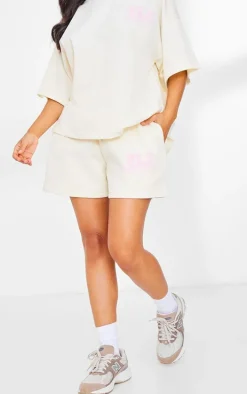 Petite Cream Graphic Runner Shorts
