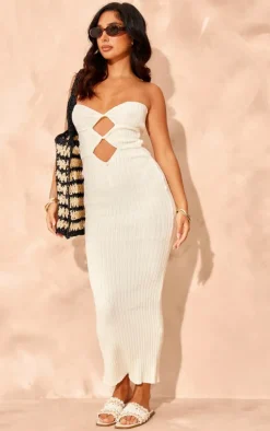 Petite Cream Knit Cut Out Maxi Dress