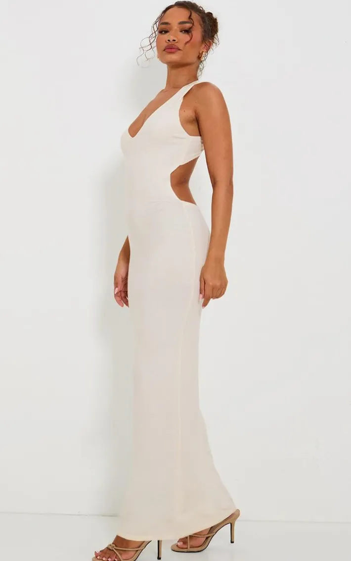 Petite Cream Knit Open Back Cross Over Maxi Dress