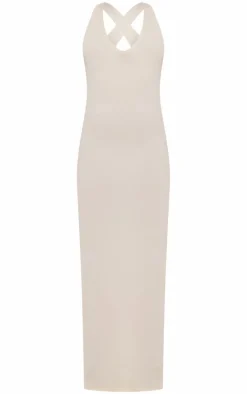 Petite Cream Knit Open Back Cross Over Maxi Dress