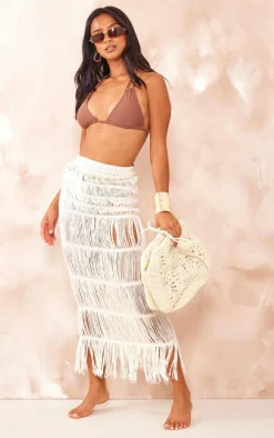 Petite Cream Knit Tassel Detail Maxi Skirt