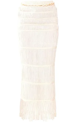 Petite Cream Knit Tassel Detail Maxi Skirt