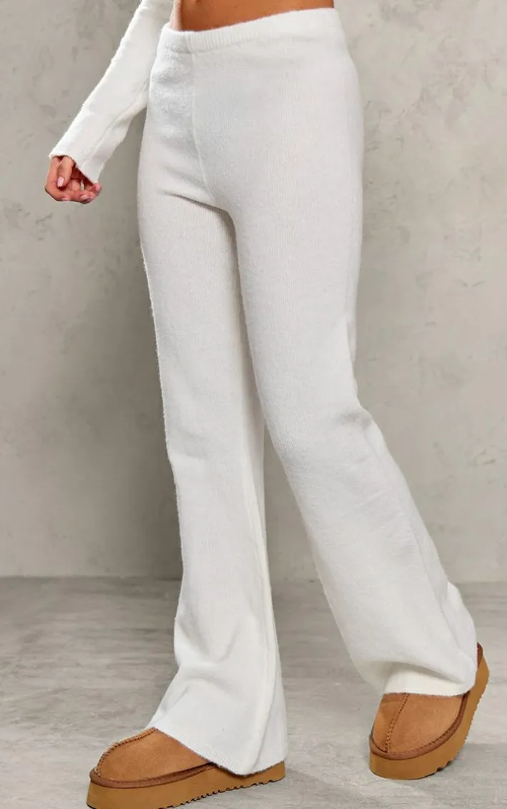 Petite Cream Knitted High Waisted Flares