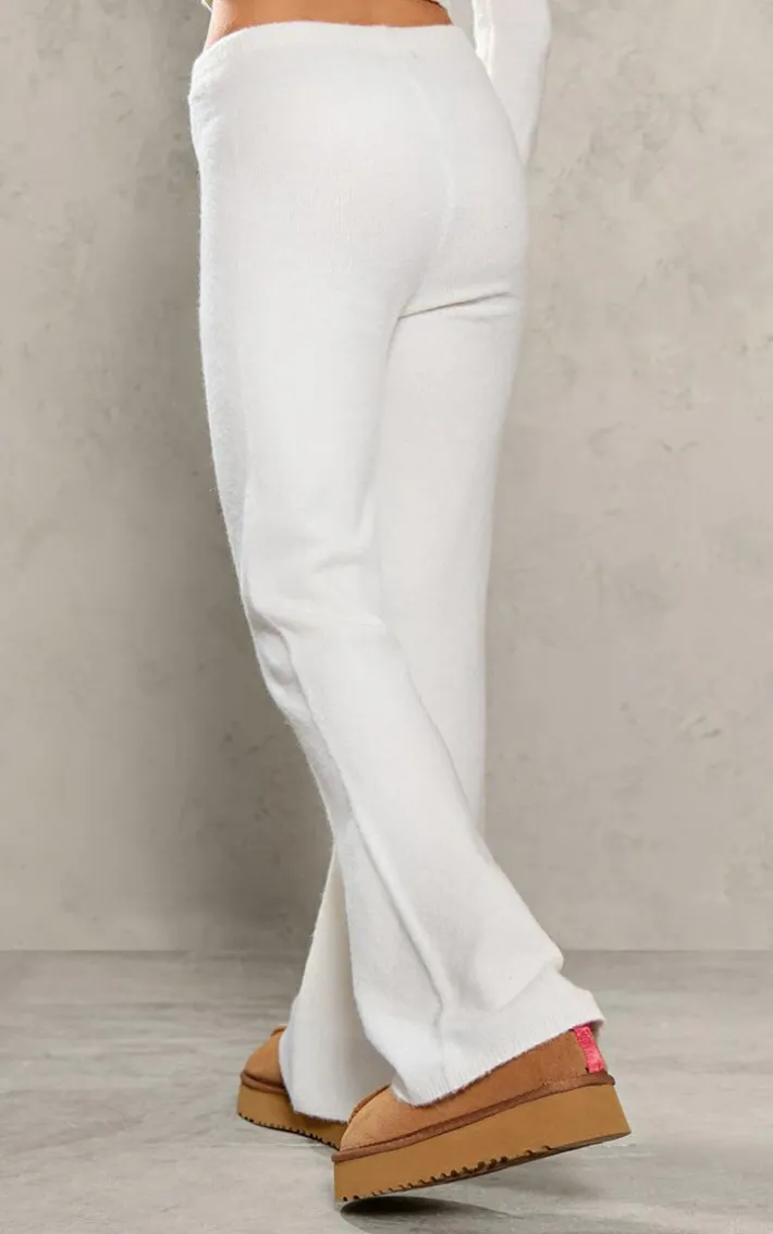 Petite Cream Knitted High Waisted Flares