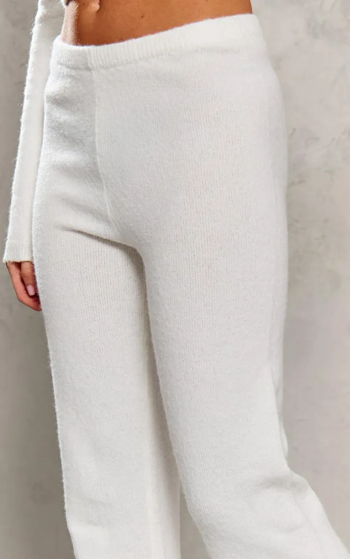 Petite Cream Knitted High Waisted Flares