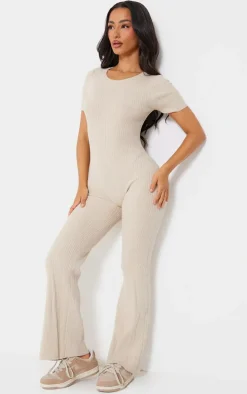 Petite Cream Knitted Zip Up Jumpsuit