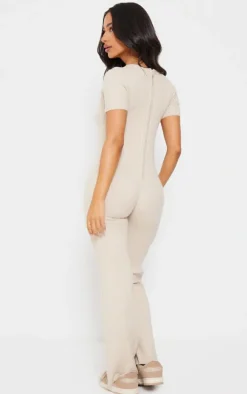 Petite Cream Knitted Zip Up Jumpsuit