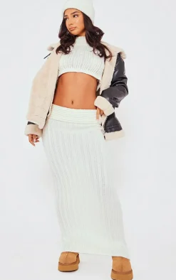 Petite Cream Low Waist Knitted Maxi Skirt