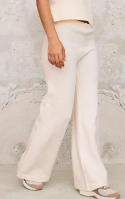 Petite Cream Marl Soft Knit Wide Leg Pants
