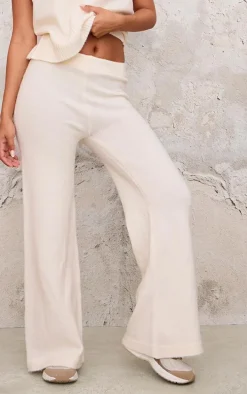 Petite Cream Marl Soft Knit Wide Leg Pants