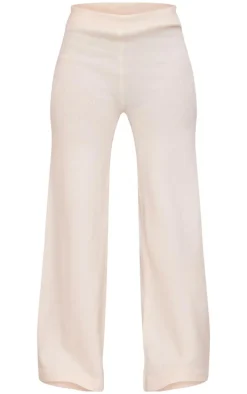 Petite Cream Marl Soft Knit Wide Leg Pants