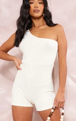 Petite Cream One Shoulder Towelling Unitard
