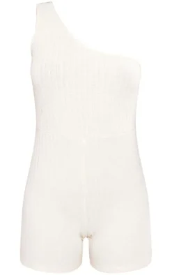 Petite Cream One Shoulder Towelling Unitard