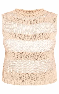 Petite Cream Open Knit Sleeveless Long Top
