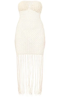 Petite Cream Open Knit Tassel Detail Maxi Dress