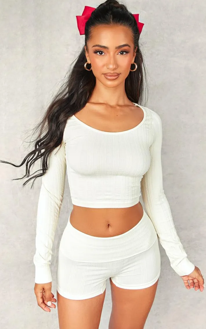 Petite Cream Pointelle Contour Long Sleeve Top