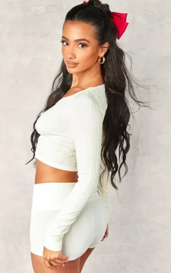 Petite Cream Pointelle Contour Long Sleeve Top