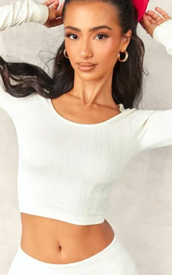 Petite Cream Pointelle Contour Long Sleeve Top
