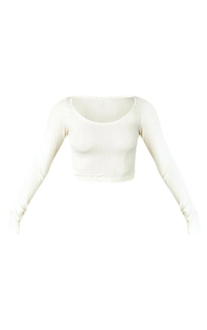 Petite Cream Pointelle Contour Long Sleeve Top