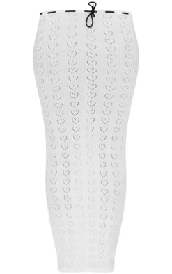 Petite Cream Pointelle Knit Maxi Skirt With Contrast Trim