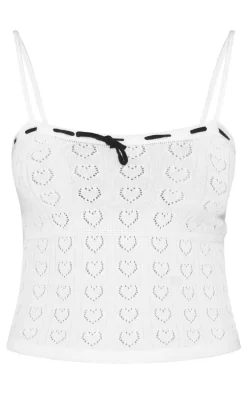 Petite Cream Pointelle Knit Cami Top With Contrast Trim