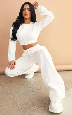 Petite Cream Seam Detail Wide Leg Sweatpants