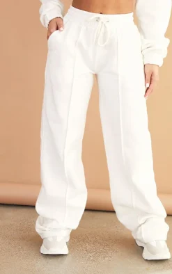 Petite Cream Seam Detail Wide Leg Sweatpants