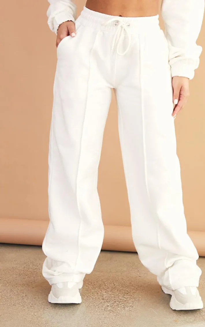 Petite Cream Seam Detail Wide Leg Sweatpants