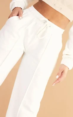 Petite Cream Seam Detail Wide Leg Sweatpants