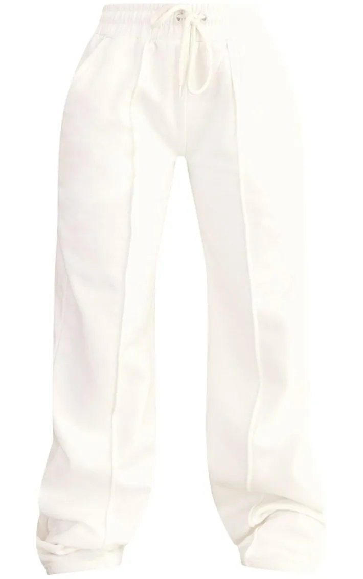 Petite Cream Seam Detail Wide Leg Sweatpants